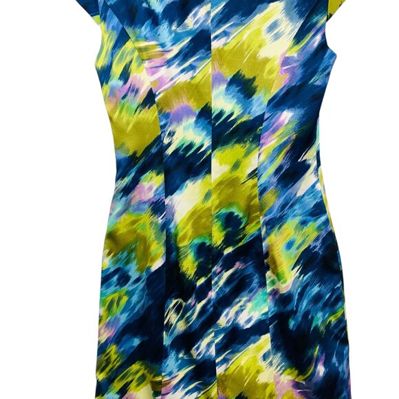 silk cocktail dress watercolor print cinch waist Sheath V-neck sz4 KAY UNGER - Picture 9 of 16